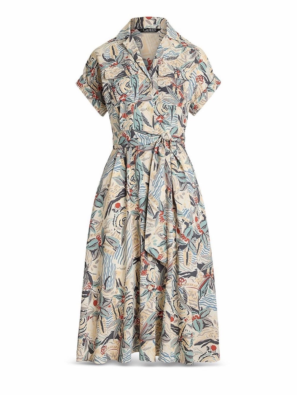 Lauren Ralph Lauren Belted Printed Midi Shirtdress Size 14 - Picture 5 of 16